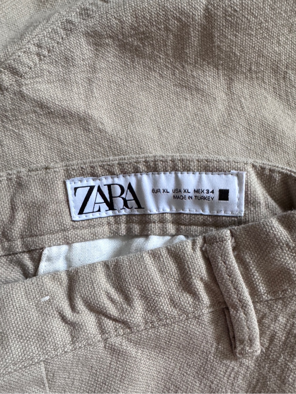 ZARA Men’s Neutral Beige Linen-Texture Trousers